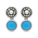 Sterling Silver 925 Earring Embedded With Natural Processed Turquoise And Marcasite Stones