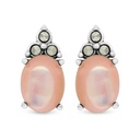 Sterling Silver 925 Earring Embedded With Natural Pink Shell And Marcasite Stones