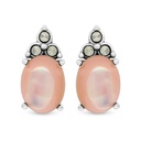 Sterling Silver 925 Earring Embedded With Natural Pink Shell And Marcasite Stones