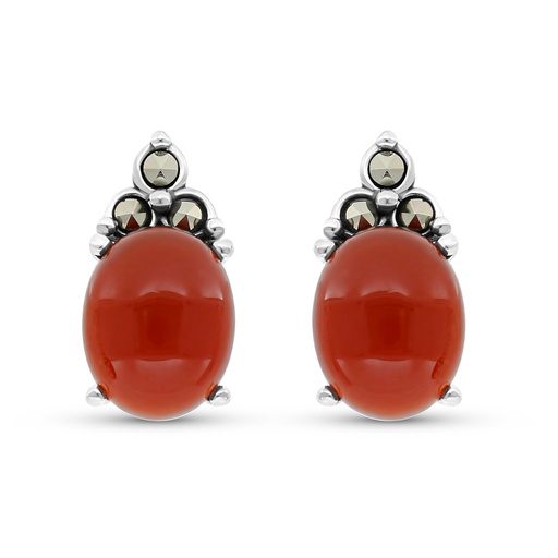 [EAR04MAR00RAGA305] Sterling Silver 925 Earring Embedded With Natural Aqiq And Marcasite Stones