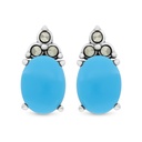 Sterling Silver 925 Earring Embedded With Natural Processed Turquoise And Marcasite Stones