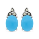 Sterling Silver 925 Earring Embedded With Natural Processed Turquoise And Marcasite Stones