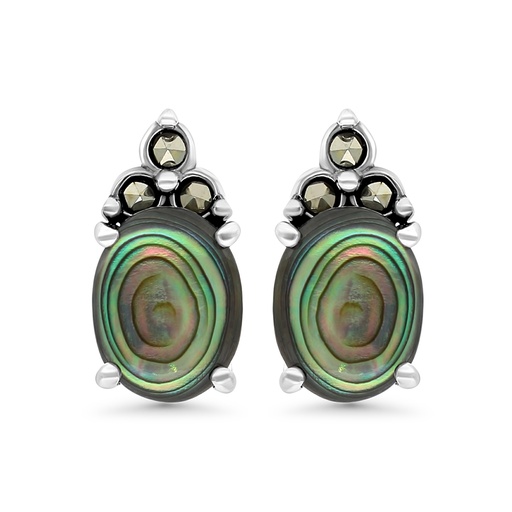 [EAR04MAR00ABAA305] Sterling Silver 925 Earring Embedded With Natural Blue Shell And Marcasite Stones