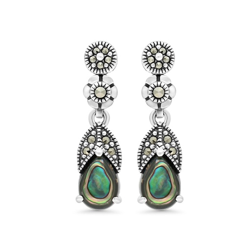 [EAR04MAR00ABAA479] Sterling Silver 925 Earring Embedded With Natural Blue Shell And Marcasite Stones