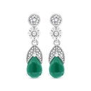 Sterling Silver 925 Earring Embedded With Natural Green Agate And Marcasite Stones