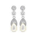 Sterling Silver 925 Earring Embedded With Natural White Shell And Marcasite Stones