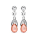 Sterling Silver 925 Earring Embedded With Natural Pink Shell And Marcasite Stones