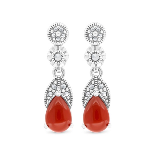 [EAR04MAR00RAGA479] Sterling Silver 925 Earring Embedded With Natural Aqiq And Marcasite Stones
