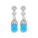 Sterling Silver 925 Earring Embedded With Natural Processed Turquoise And Marcasite Stones