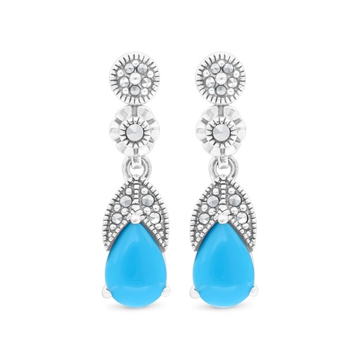 [EAR04MAR00TRQA479] Sterling Silver 925 Earring Embedded With Natural Processed Turquoise And Marcasite Stones