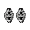 Sterling Silver 925 Earring Embedded With Natural Black Agate And Marcasite Stones