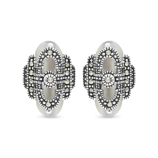 [EAR04MAR00MOPA480] Sterling Silver 925 Earring Embedded With Natural White Shell And Marcasite Stones