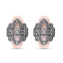 Sterling Silver 925 Earring Embedded With Natural Pink Shell And Marcasite Stones