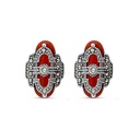 Sterling Silver 925 Earring Embedded With Natural Aqiq And Marcasite Stones