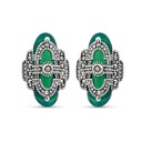 Sterling Silver 925 Earring Embedded With Natural Green Agate And Marcasite Stones