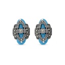 Sterling Silver 925 Earring Embedded With Natural Processed Turquoise And Marcasite Stones