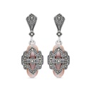 Sterling Silver 925 Earring Embedded With Natural Pink Shell And Marcasite Stones