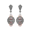 Sterling Silver 925 Earring Embedded With Natural Pink Shell And Marcasite Stones