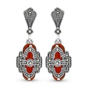 Sterling Silver 925 Earring Embedded With Natural Aqiq And Marcasite Stones