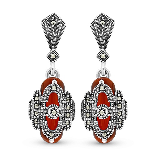 [EAR04MAR00RAGA481] Sterling Silver 925 Earring Embedded With Natural Aqiq And Marcasite Stones