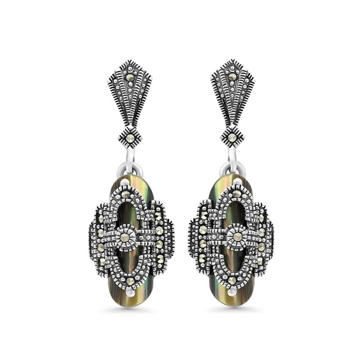 [EAR04MAR00ABAA481] Sterling Silver 925 Earring Embedded With Natural Blue Shell And Marcasite Stones