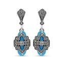 Sterling Silver 925 Earring Embedded With Natural Processed Turquoise And Marcasite Stones