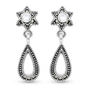 Sterling Silver 925 Earring Embedded With Natural White Shell And Marcasite Stones