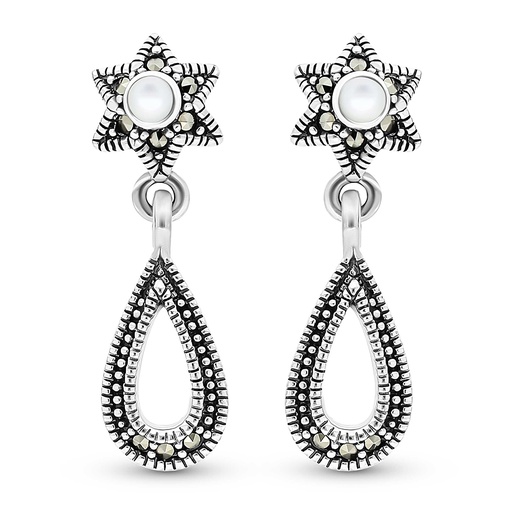 [EAR04MAR00MOPA306] Sterling Silver 925 Earring Embedded With Natural White Shell And Marcasite Stones