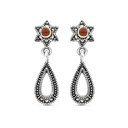 Sterling Silver 925 Earring Embedded With Natural Aqiq And Marcasite Stones