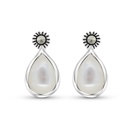 Sterling Silver 925 Earring Embedded With Natural White Shell And Marcasite Stones