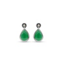 Sterling Silver 925 Earring Embedded With Natural Green Agate And Marcasite Stones