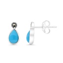 Sterling Silver 925 Earring Embedded With Natural Processed Turquoise And Marcasite Stones