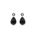 Sterling Silver 925 Earring Embedded With Natural Black Agate And Marcasite Stones