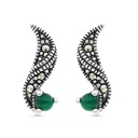 Sterling Silver 925 Earring Embedded With Natural Green Agate And Marcasite Stones