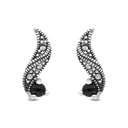 Sterling Silver 925 Earring Embedded With Natural Black Agate And Marcasite Stones