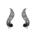 Sterling Silver 925 Earring Embedded With Natural Black Agate And Marcasite Stones