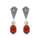 Sterling Silver 925 Earring Embedded With Natural Aqiq And Marcasite Stones