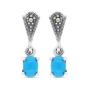 Sterling Silver 925 Earring Embedded With Natural Processed Turquoise And Marcasite Stones