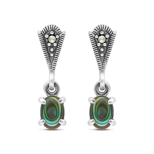 [EAR04MAR00ABAA308] Sterling Silver 925 Earring Embedded With Natural Blue Shell And Marcasite Stones
