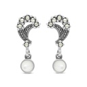 Sterling Silver 925 Earring Embedded With Natural White Shell And Marcasite Stones