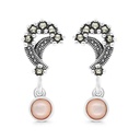 Sterling Silver 925 Earring Embedded With Natural Pink Shell And Marcasite Stones