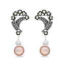 Sterling Silver 925 Earring Embedded With Natural Pink Shell And Marcasite Stones