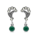 Sterling Silver 925 Earring Embedded With Natural Green Agate And Marcasite Stones