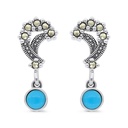 Sterling Silver 925 Earring Embedded With Natural Processed Turquoise And Marcasite Stones