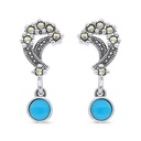 Sterling Silver 925 Earring Embedded With Natural Processed Turquoise And Marcasite Stones