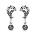 Sterling Silver 925 Earring Embedded With Natural Blue Shell And Marcasite Stones