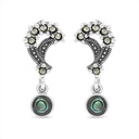 Sterling Silver 925 Earring Embedded With Natural Blue Shell And Marcasite Stones