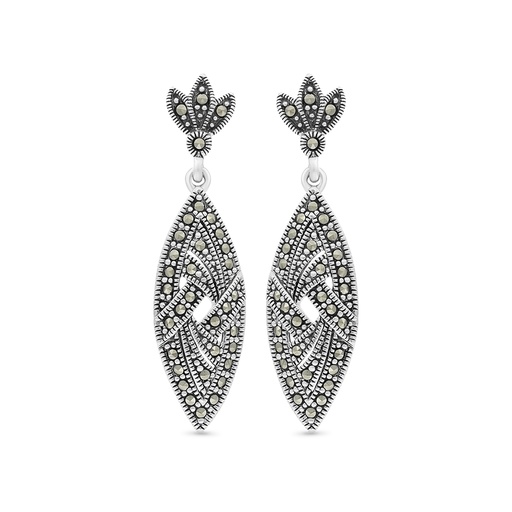 [EAR04MAR00000A147] Sterling Silver 925 Earring Embedded With Marcasite Stones
