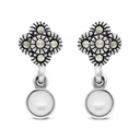 Sterling Silver 925 Earring Embedded With Natural White Shell And Marcasite Stones