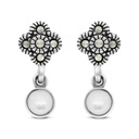 Sterling Silver 925 Earring Embedded With Natural White Shell And Marcasite Stones